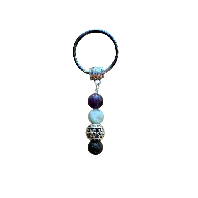 Crystal Key Chain Beaded Calming Crystals and Bali Bead