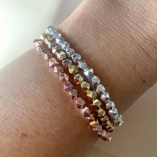 Healing crystal bracelets hematite petite round cut trio