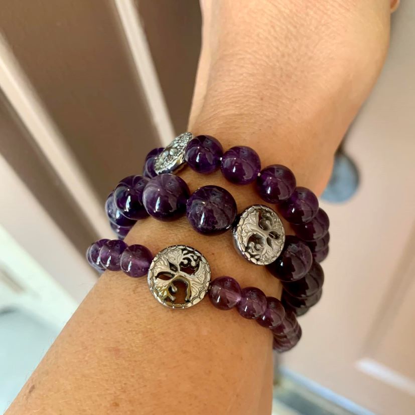 Healing Crystal Bracelets Amethyst Trio 6, 8, and 10 mm