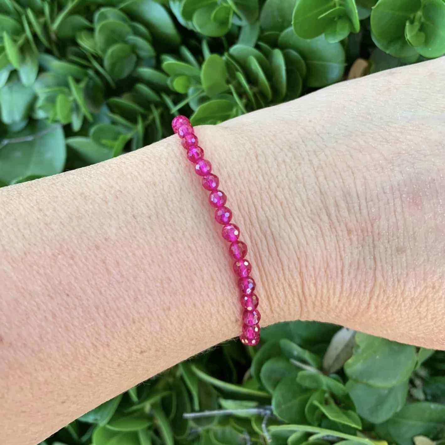 Ruby Bracelet 4 mm Faceted Round Beads