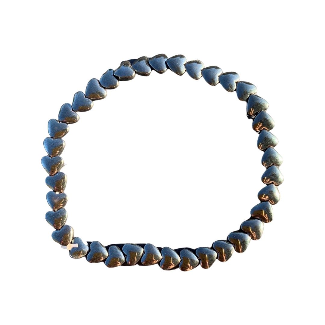 Healing Crystal Bracelets Hematite Puffy Hearts 6mm