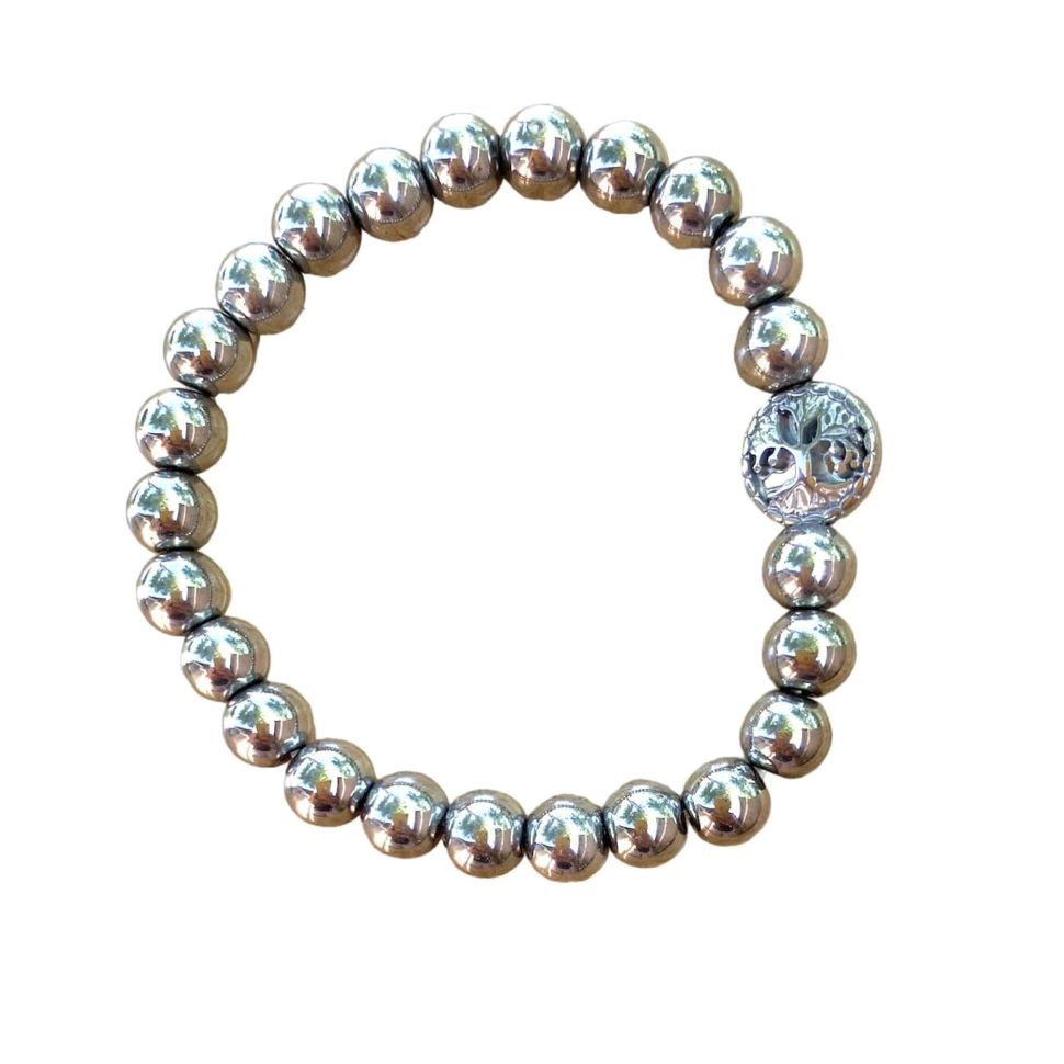Healing Crystal Bracelets Round Plated 8 mm Silver Color