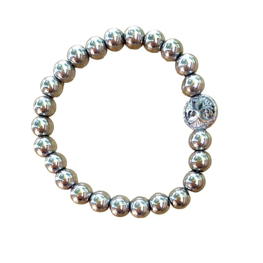 Healing Crystal Bracelets Round Plated 8 mm Silver Color