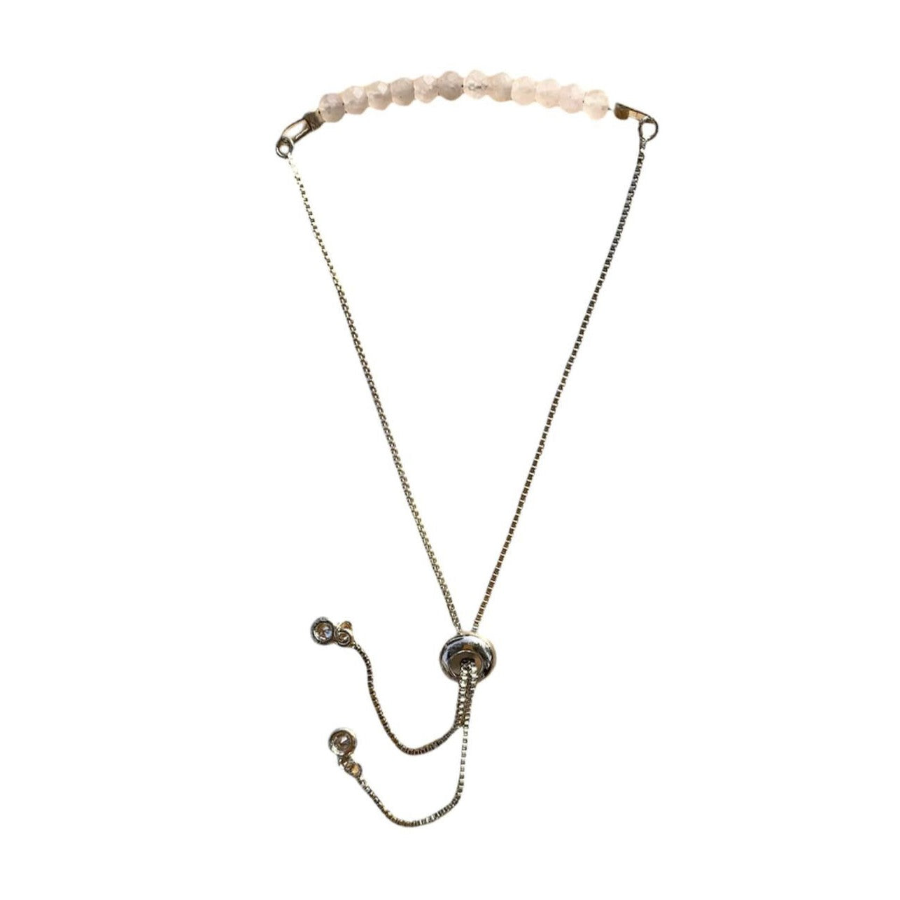 Rose Quartz Bracelet Faceted Round Beads with Adjustable Chain