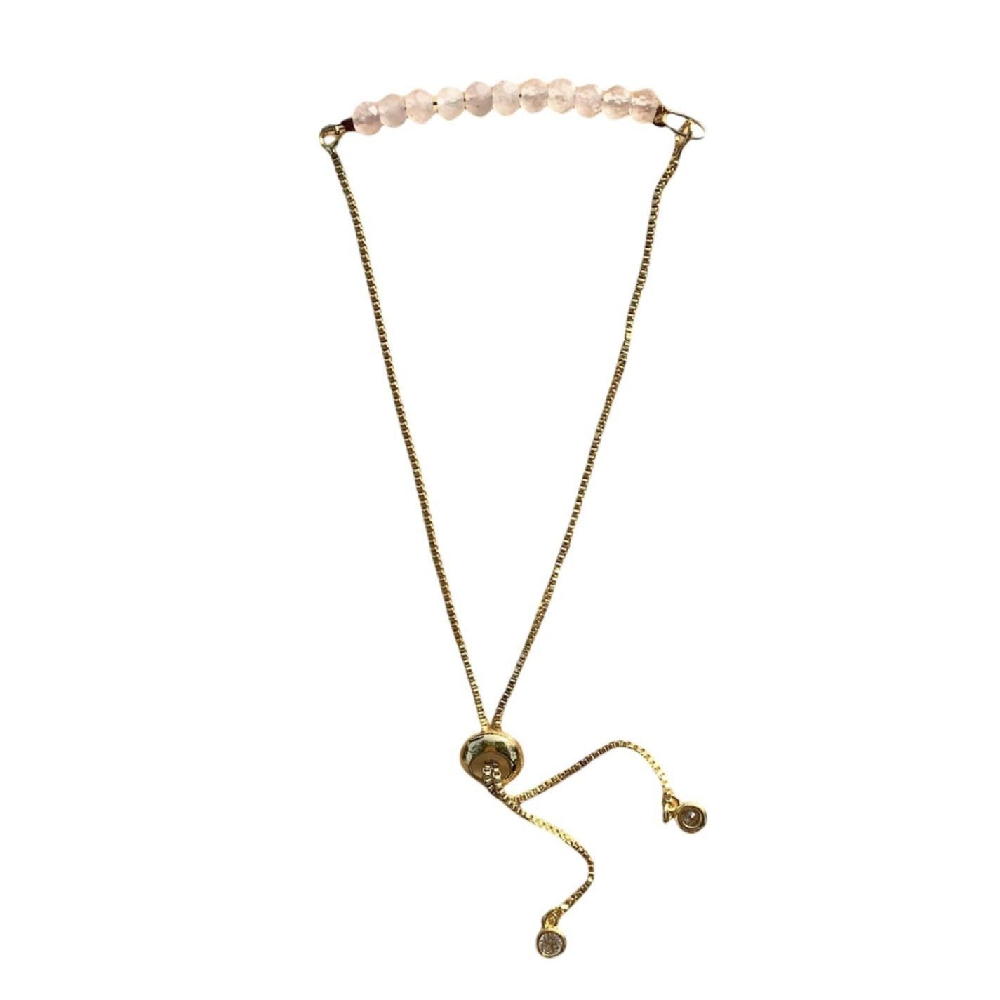 Rose Quartz Bracelet Faceted Round Beads with Adjustable Chain