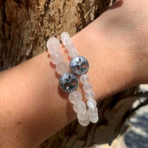 CLEAR QUARTZ Crystal Bracelet - Round Beads - Beaded Bracelet