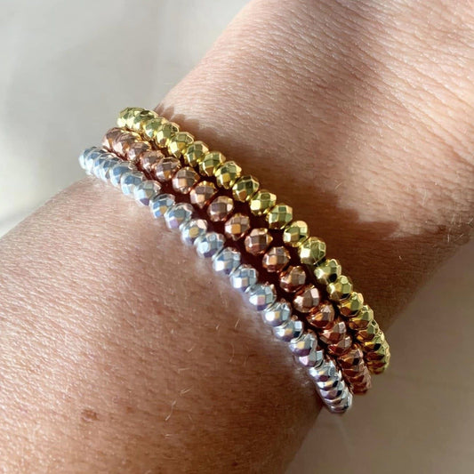 Healing Crystal Bracelet Hematite Plated Petite Rondelle Faceted