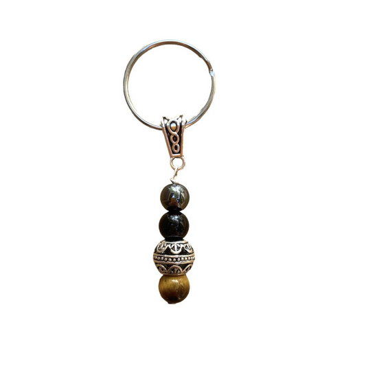 Crystal Key Chain Beaded Protection Crystals and Bali Bead