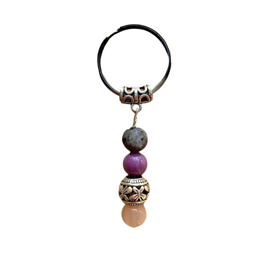Crystal Key Chain Beaded Psychic Crystals and Bali Bead