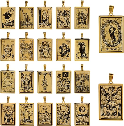 Tarot Card Necklaces in Gold all Major Arcana Tarot Cards
