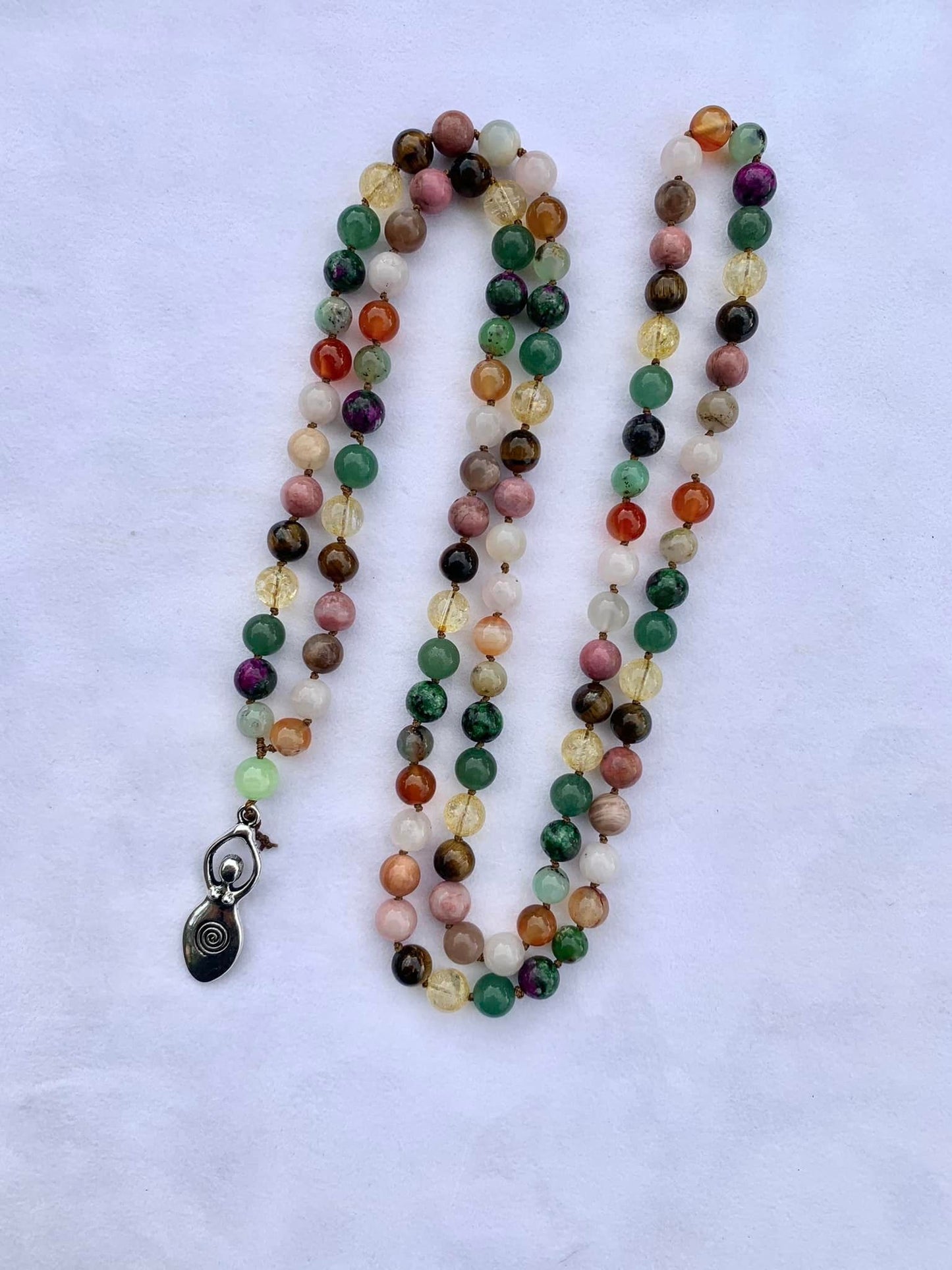Aphrodite Mala - Fertility - Chrysoprase, Carnelian, Rose Quartz, Moonstone, Rhodonite, Tiger Eye, Citrine, Green Aventurine, Ruby Zoisite