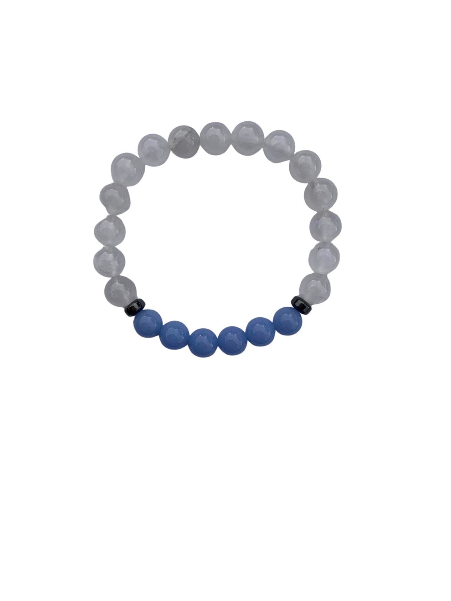 Aragonite Blue with Clear Quartz Bracelet 8 mm Round Beads - Naturally Glows in the Dark