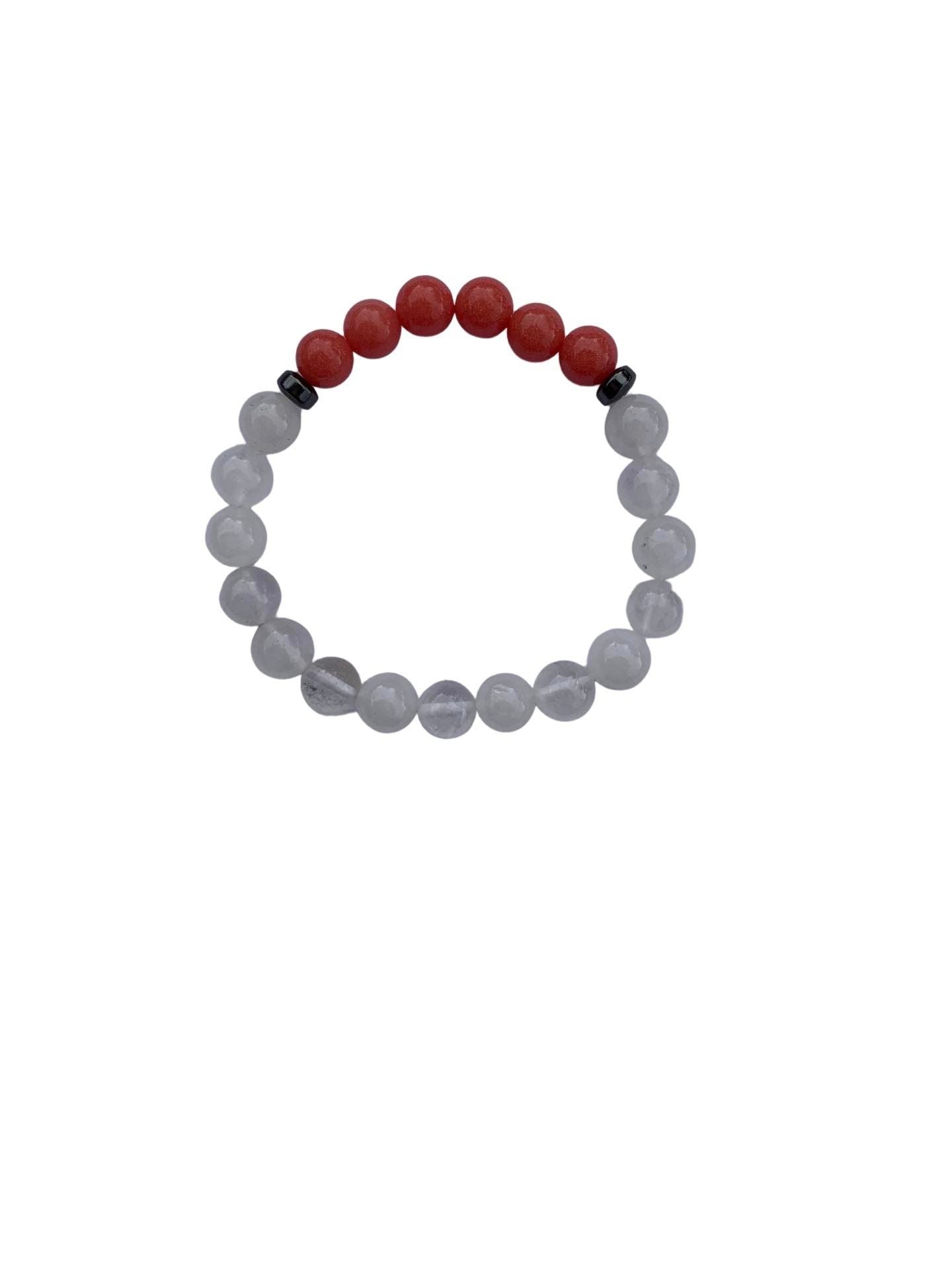 Aragonite Coral with Clear Quartz Bracelet 8 mm Round Beads - Naturally Glows in the Dark