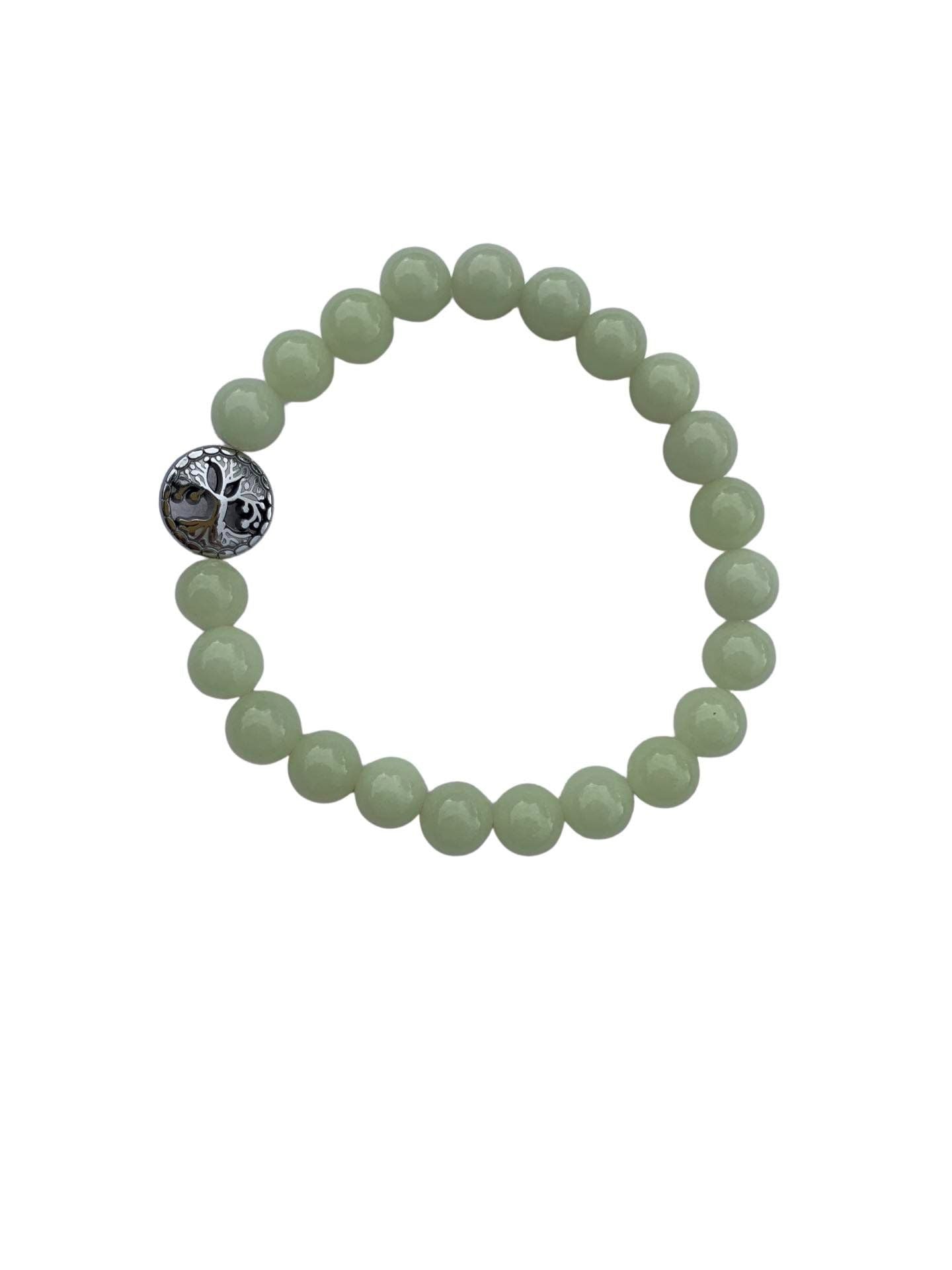 Aragonite Green/Yellow Bracelet 8 mm Round Beads - Naturally Glows in the Dark