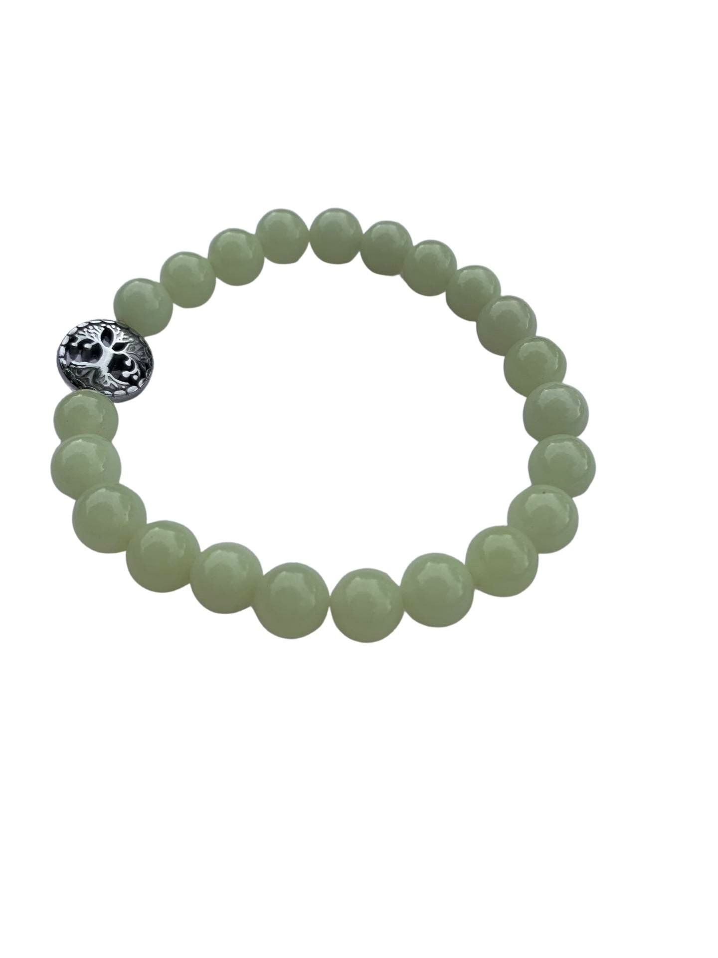 Aragonite Green/Yellow Bracelet 8 mm Round Beads - Naturally Glows in the Dark