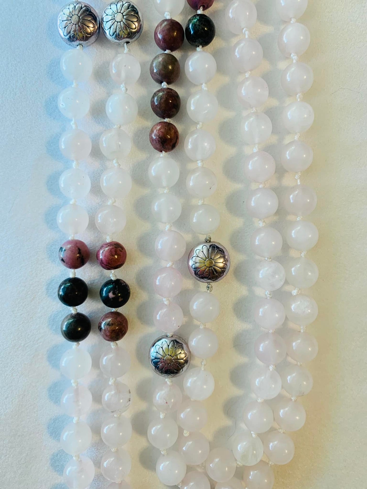 Artemis Mala - Motherly Love at a Lower Price! - Rose Quartz, Rhodonite, Silver Colored Accents