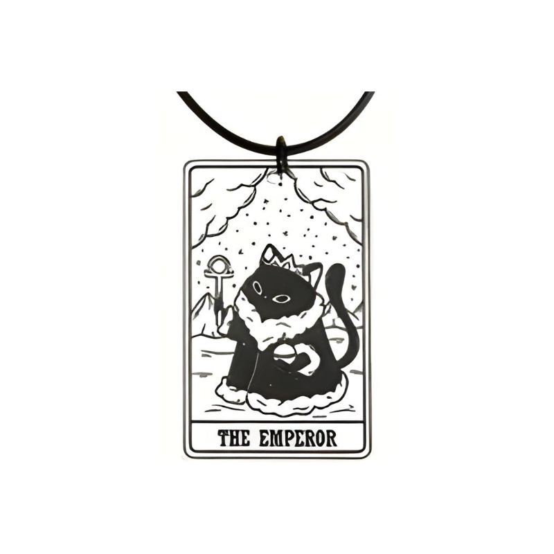 Black and white tarot card design with a cat and 'The Emperor' text on a white background.