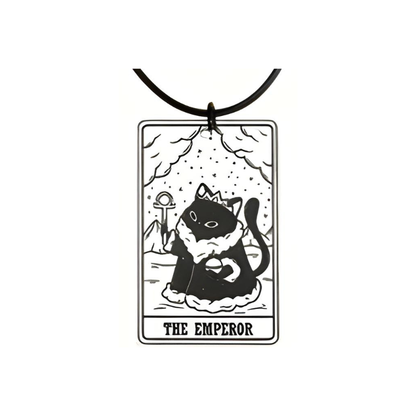 Black and white tarot card design with a cat and 'The Emperor' text on a white background.
