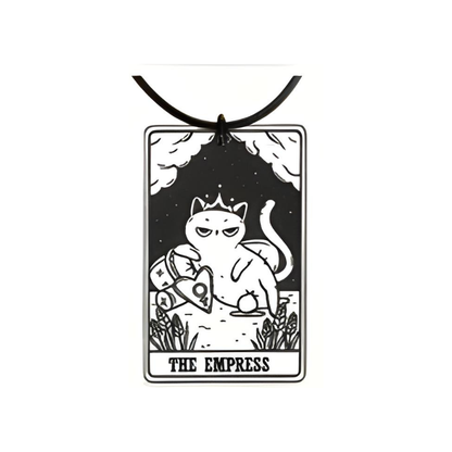 Pendant with cat illustration and 'The Empress' text on a white background