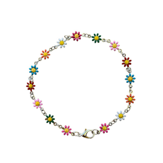 Daisy Chain Anklet with Colorful Enamel Daisies