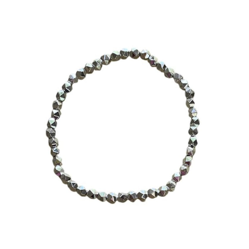 Healing crystal bracelets hematite petite round cut silver