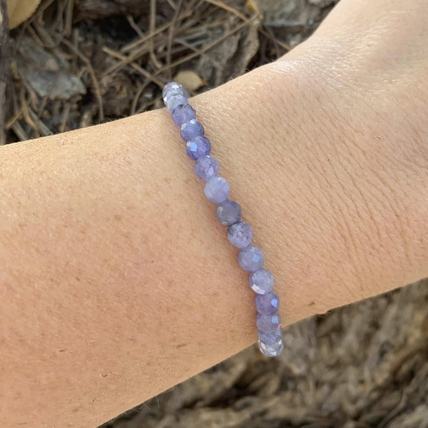 Tanzanite Dainty Stackable Bracelet on Wrist