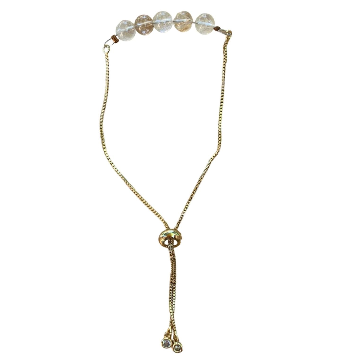 Healing Crystal Bracelets Gold Rutilated Quartz on Adjustable Chain