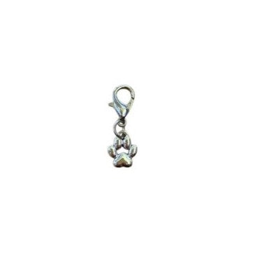 Silver charm with a small ball on a white background