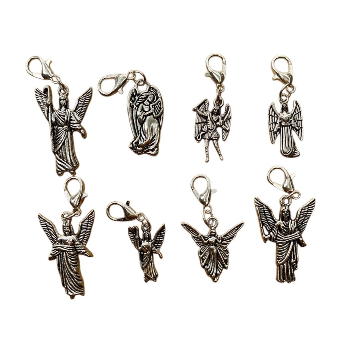 Wholesale Angel Charms bundle of 8 artisan made charms with angel names stamped on back, symbolizing guidance, love, and protection.