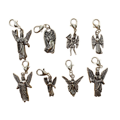 Wholesale Angel Charms bundle of 8 artisan made charms with angel names stamped on back, symbolizing guidance, love, and protection.