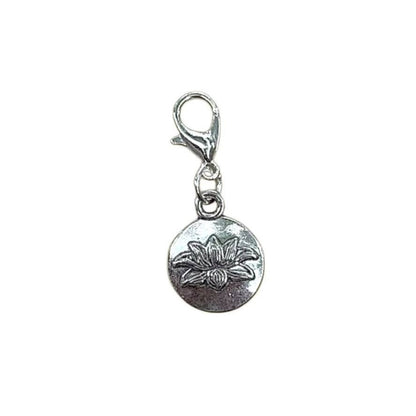 Lotus Button Charm with raised lotus design, for metaphysical necklaces and crystal bracelets.