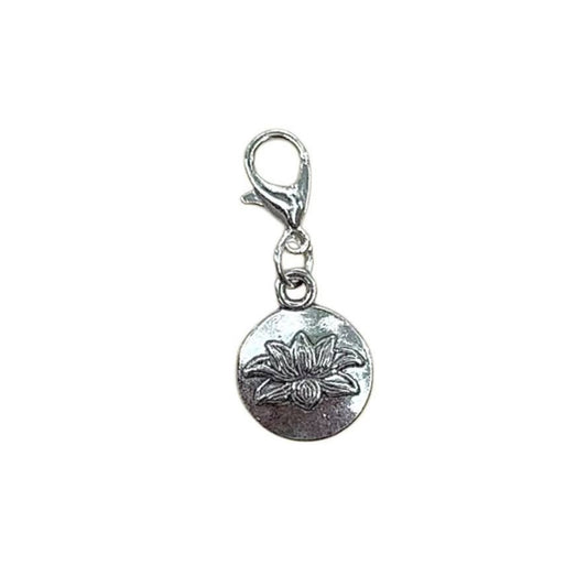 Lotus Button Charm with raised lotus design, for metaphysical necklaces and crystal bracelets.