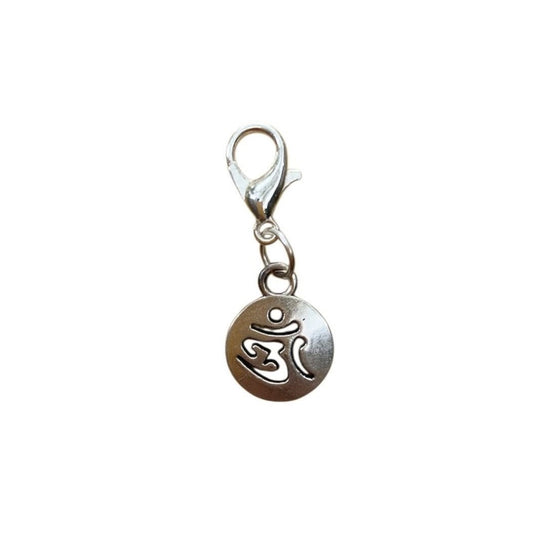 Ohm Cut-Out Charm – small silver button-style design for boho necklaces and spiritual bracelets