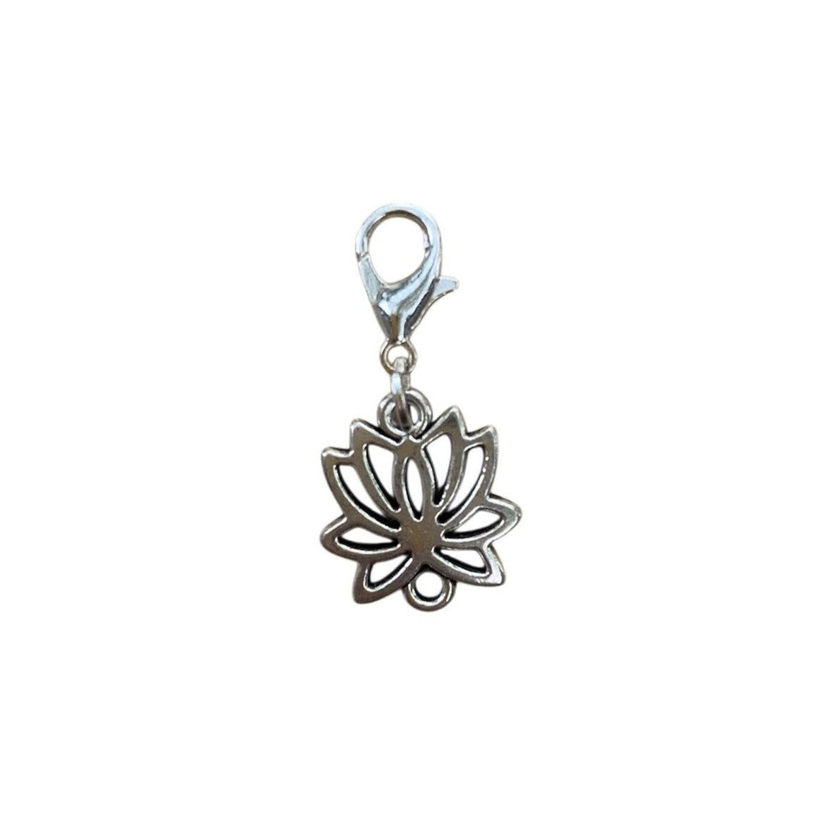Lotus flower charm with fully open petals, symbolizing purity and enlightenment, jewelry supply.