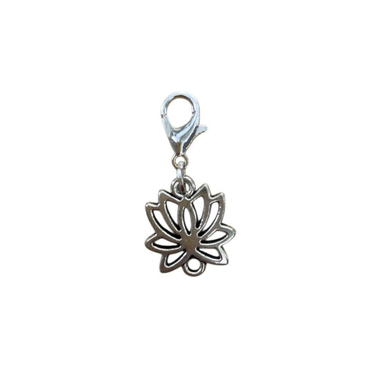 Lotus flower charm with fully open petals, symbolizing purity and enlightenment, jewelry supply.