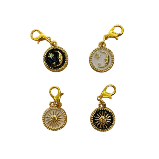 Sun or Moon Enamel Charms in Gold