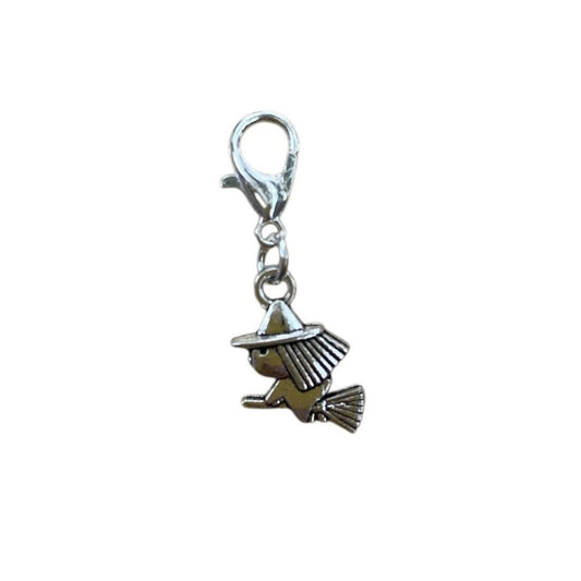 Witch Flying on a Broomstick Charm, mystical silhouette for metaphysical necklaces and crystal bracelets.