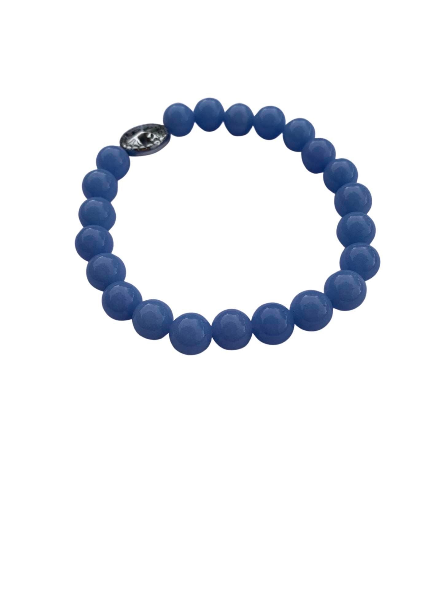 Aragonite Blue Bracelet 8 mm Round Beads - Naturally Glows in The Dark