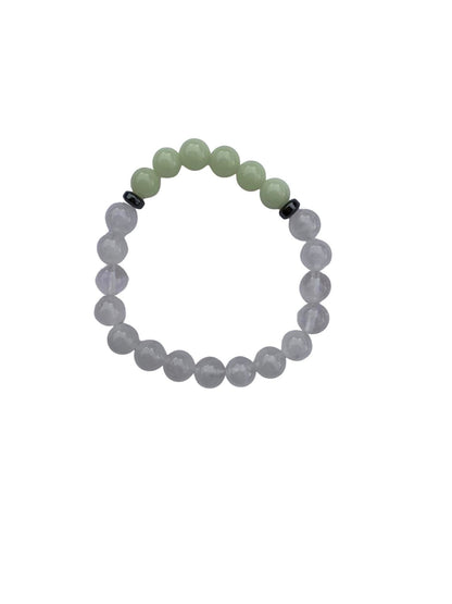 Aragonite Green/Yellow with Clear Quartz Bracelet 8 mm Round Beads - Naturally Glows in the Dark