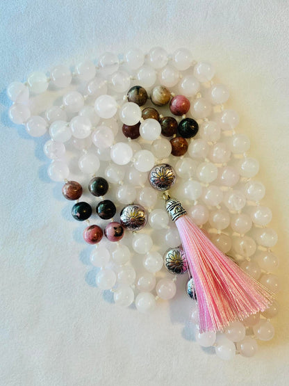 Artemis Mala - Motherly Love at a Lower Price! - Rose Quartz, Rhodonite, Silver Colored Accents