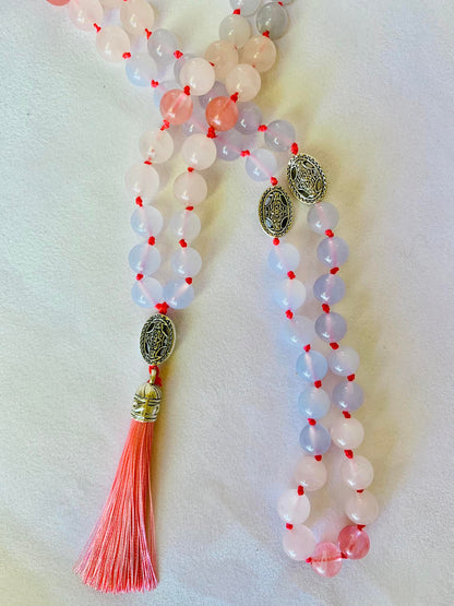 Kamala Mala - Delight - Blue Chalcedony, Rose Quartz, Strawberry Quartz