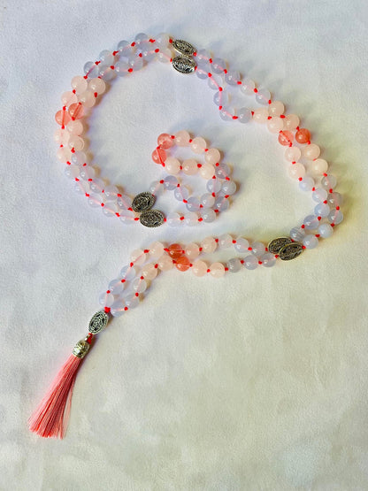 Kamala Mala - Delight - Blue Chalcedony, Rose Quartz, Strawberry Quartz