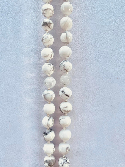 Lusaris Mala - Serenity - White Howlite Polished and Matte, Rainbow Moonstone