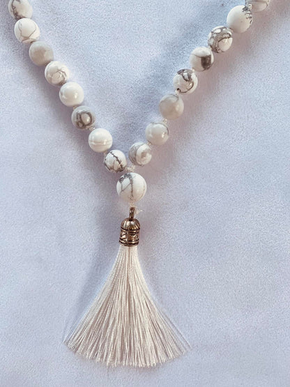 Lusaris Mala - Serenity - White Howlite Polished and Matte, Rainbow Moonstone