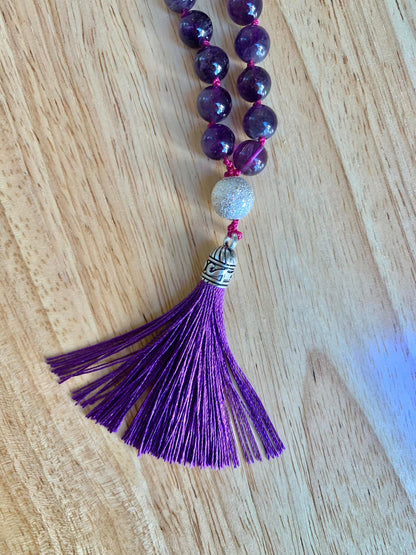 Nyx Mala- Nighttime Manifestation - Amethyst, Rainbow Obsidian, "Stardust" Beads