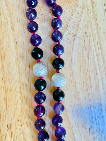 Nyx Mala- Nighttime Manifestation - Amethyst, Rainbow Obsidian, "Stardust" Beads