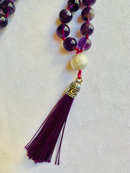 Nyx Mala- Nighttime Manifestation - Amethyst, Rainbow Obsidian, "Stardust" Beads