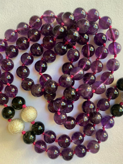 Nyx Mala- Nighttime Manifestation - Amethyst, Rainbow Obsidian, "Stardust" Beads