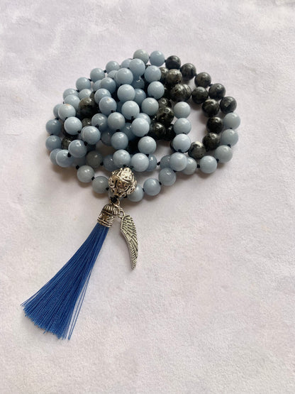 Astarte Mala - Talking to Angels - Angelite and Black Labradorite