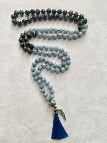 Astarte Mala - Talking to Angels - Angelite and Black Labradorite